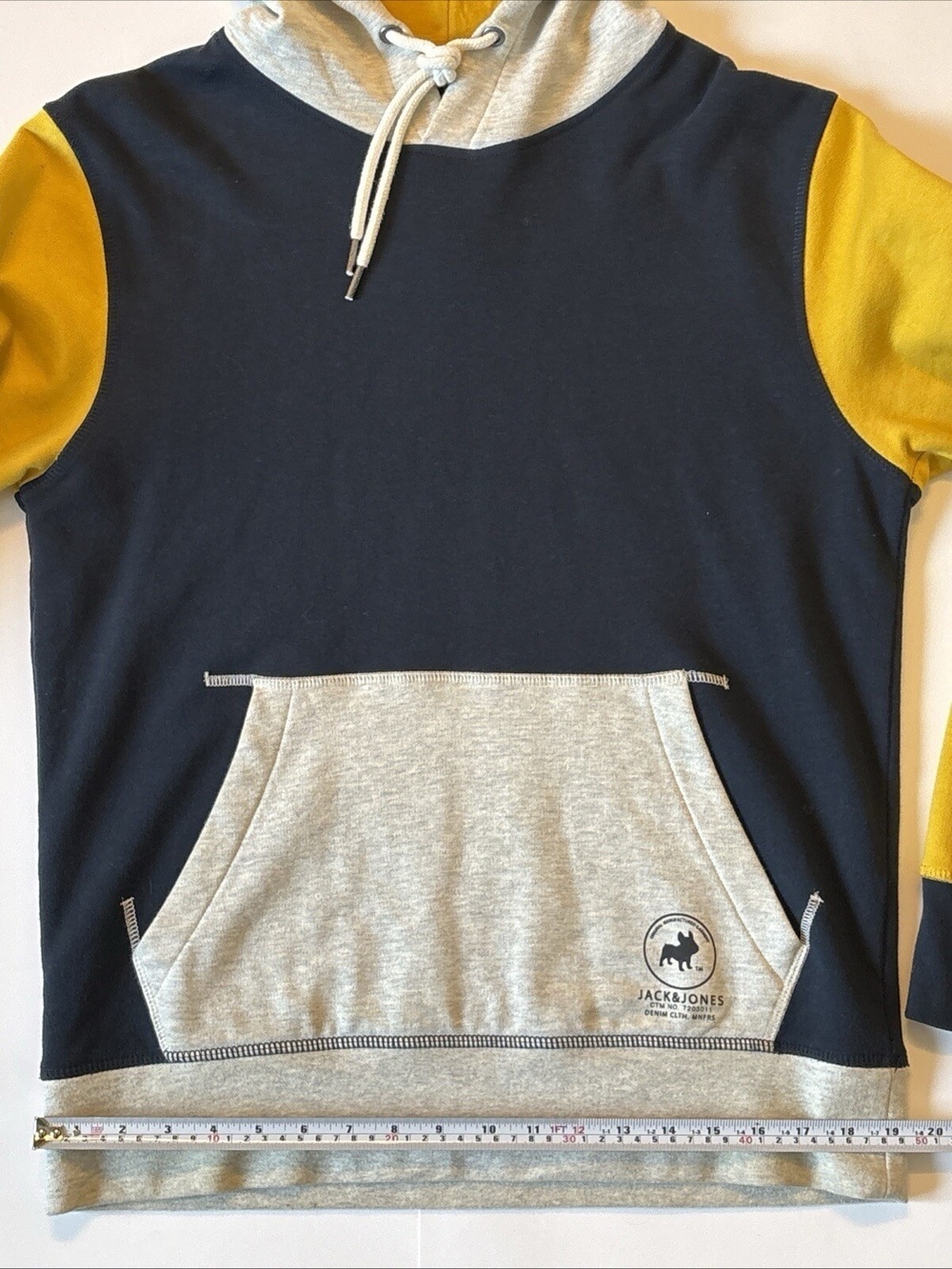 Jack & Jones Large L Navy Hoodie Yellow Light Gray Comfy Fit 7203011 Soft - Picture 4 of 15